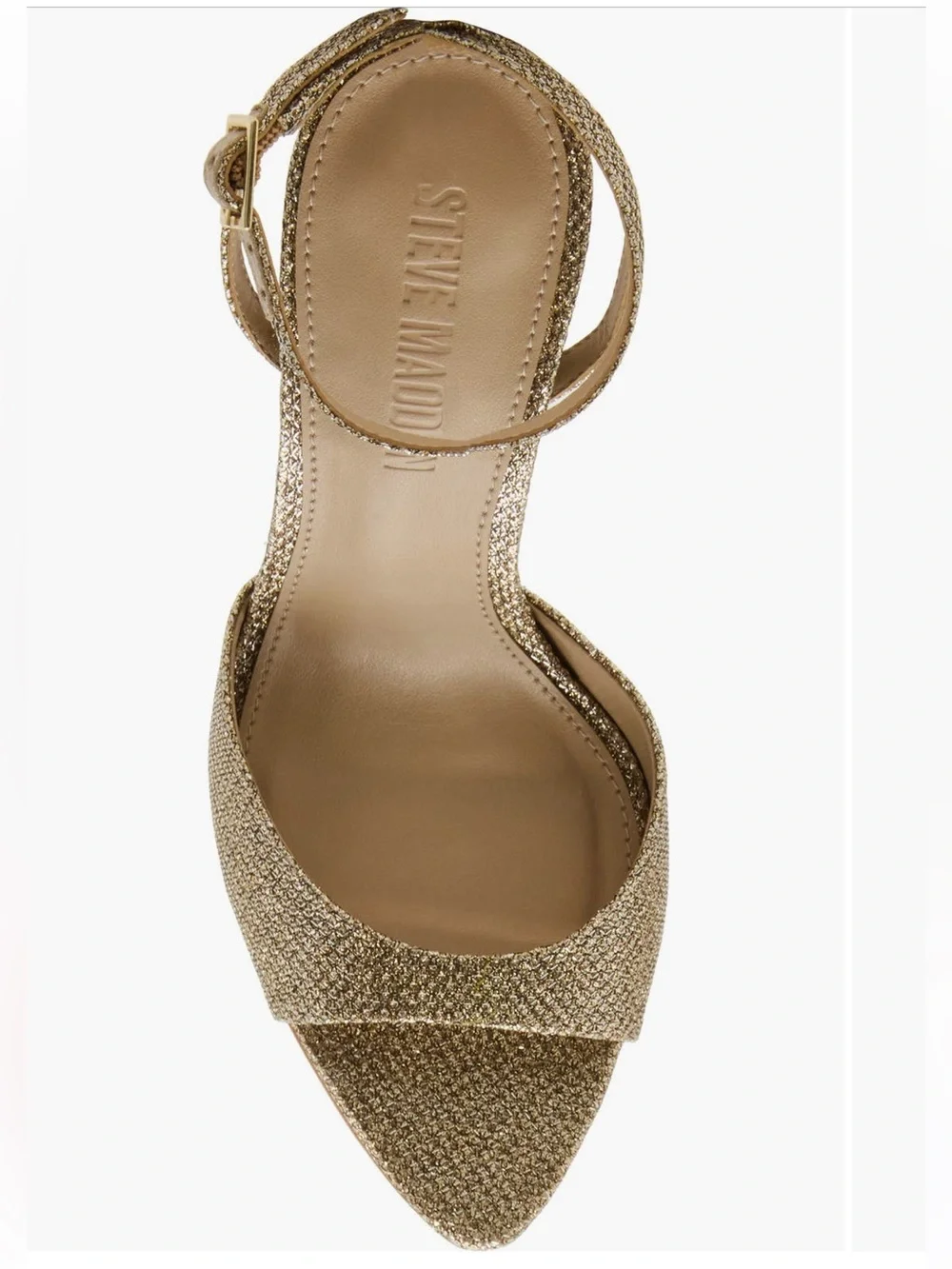 Steve Madden 4.5” Pointy Toe Metallic Gold Ankle-Strap High Heel Sandals NWB